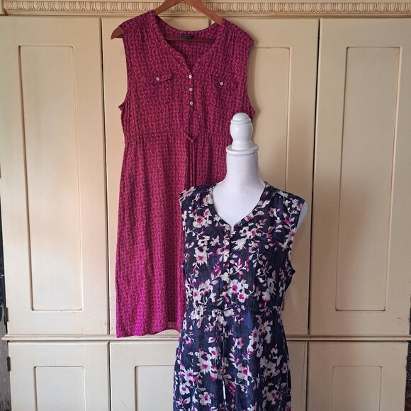 EDDIE BAUER 2 Women's Cotton Sleeveless Print Pink Blue Shirtdresses Sz T12 - Picture 1 of 16